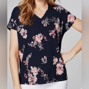 J. Jill Navy Blue Luxe Supima V-neck Easy Tee Petite Med